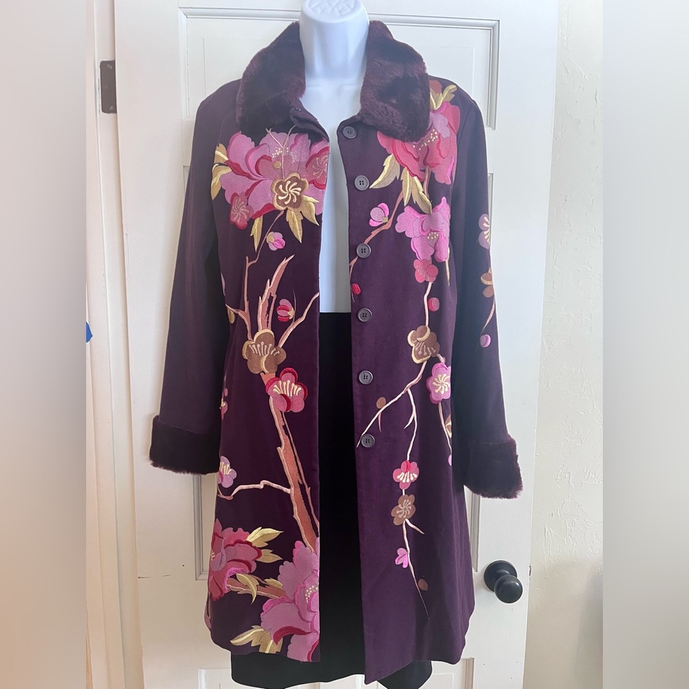 Anthropologie Embroidered Floral Coat